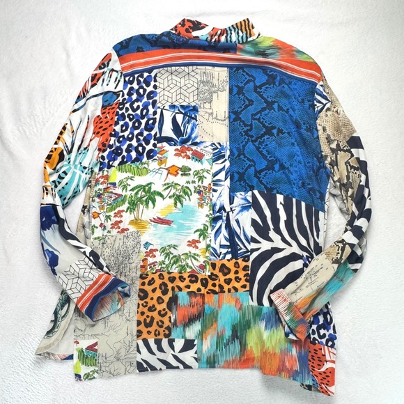 Vilagallo Patchwork Animal Print Butterfly Map Button Down Shirt Multicolor 44 - Picture 5 of 5